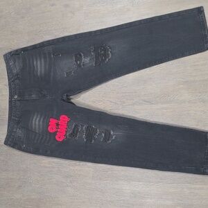 Mens Jeans Size 42x30 Black Patch Distressed FT/Z81006-2017